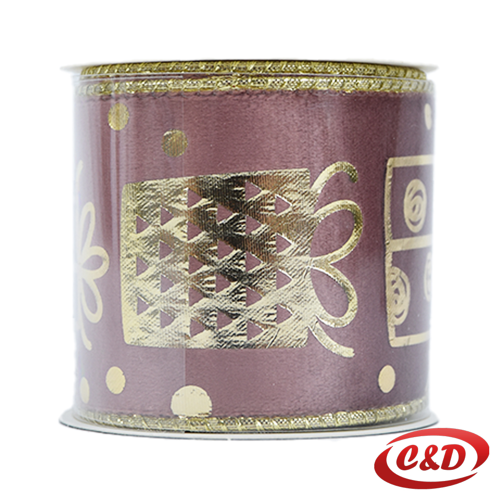 Roza i zlatna sjajna dekorativna traka 3000×4 cm.