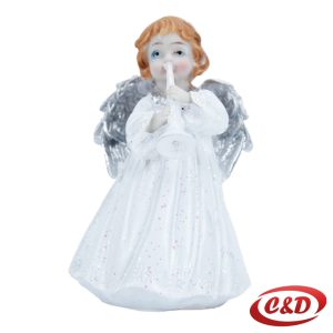 Bijelo-srebrni gipsani anđeo, visine 12 cm, dekorativna figurica