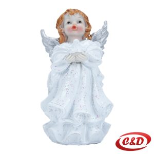 Bijelo-srebrni gipsani anđeo dekorativna figurica