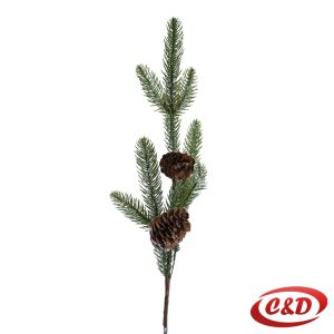 Dekorativna zelena grana sa šišarkama 60 cm za božićne aranžmane.