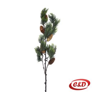 Dekorativna zelena grana sa šišarkama 95 cm za božićne aranžmane.