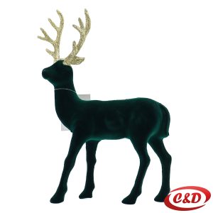 Zeleni plišani jelen sa zlatnim rogovima visine 30 cm.