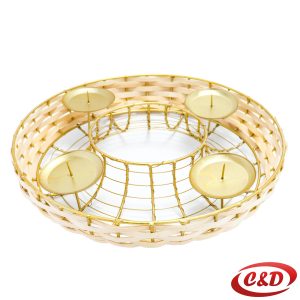 Metalni/Drveni zlatni adventski vijenac za 4 svijeće, promjer 35 cm.