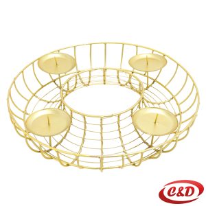 Metalni zlatni adventski vijenac za 4 svijeće, promjer 35 cm.