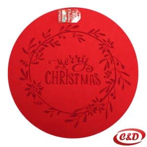 Okrugli crveni podmetač promjera 40 cm s natpisom Merry Christmas. Savršen za blagdanske stolove, dekor i topli praznični ambijent. CID.ba
