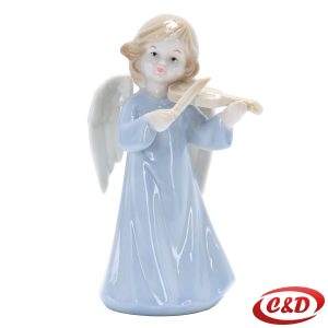 Keramički anđeo u sivoj i bijeloj boji, visine 15 cm.