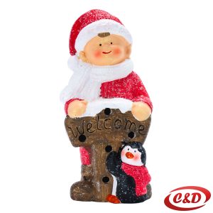 Keramički svjetleći ukras dječak 18 cm s natpisom Welcome i LED svjetlom.