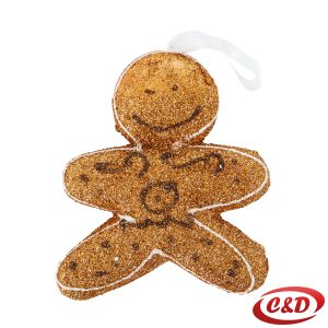 Božićni ukras za jelku u obliku sjajno smeđeg medenjaka, dimenzija 10×8 cm