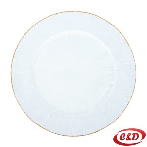 Bijeli okrugli plastični tanjur promjera 30 cm.