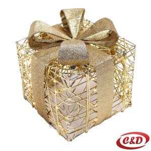 Svetleći zlatni poklon 22×22×22 cm s toplim LED svjetlom.