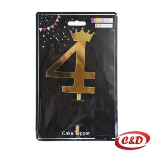 Zlatni toper za tortu broj 4 visine 20 cm, dekoracija za rođendansku tortu od PVC materijala