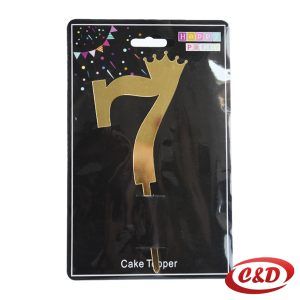 Zlatni toper za tortu broj 7 visine 20 cm, dekoracija za rođendansku tortu od PVC materijala