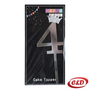 Srebreni toper za tortu broj 4 visine 20 cm, dekoracija za rođendansku tortu od PVC materijala