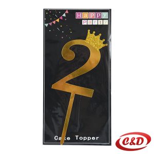 Zlatni toper za tortu broj 2 visine 20 cm, dekoracija za rođendansku tortu od PVC materijala