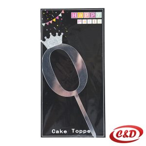 Srebreni toper za tortu broj 0 visine 20 cm, dekoracija za rođendansku tortu od PVC materijala