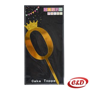 Zlatni toper za tortu broj 0 visine 20 cm, dekoracija za rođendansku tortu od PVC materijala