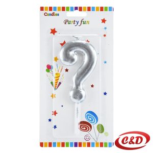 Srebrena svijeća za tortu u obliku upitnika, 15 cm, dekoracija za rođendanske torte