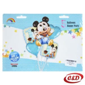 Folijski balon set Mickey Baby u plavoj boji s žuto-bež detaljima, 5 balona