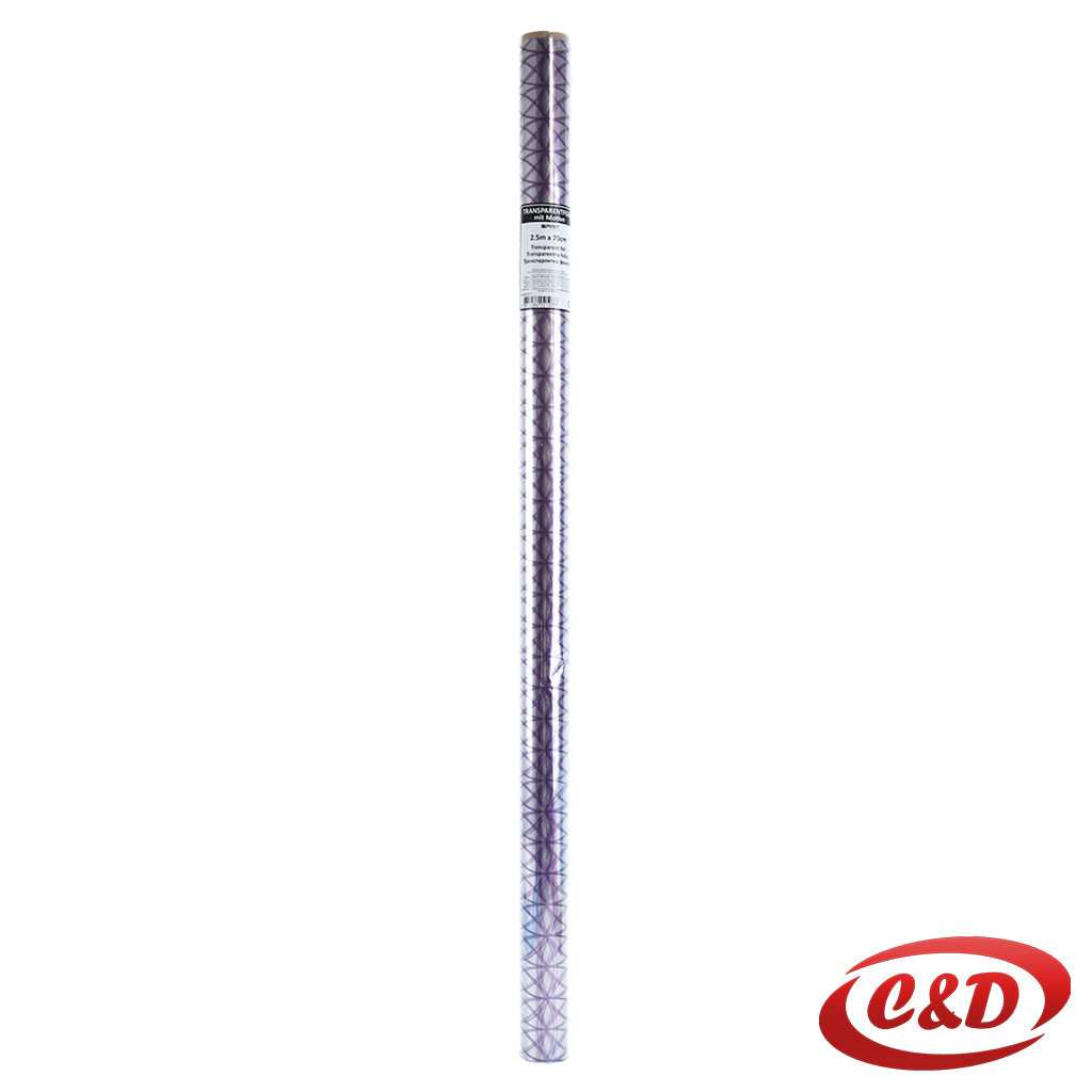 Prozirni celofan s dekorativnim ljubičastim šarama dimenzija 2,5 m x 70 cm za pakovanje poklona i cvijeća