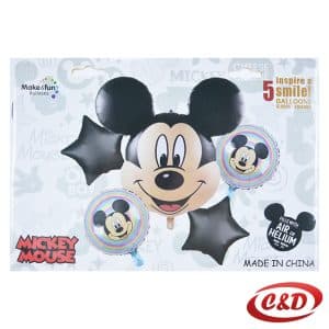 Folijski balon set Mickey Mouse s 5 balona, crno-bež boje, s trakom i slamkom