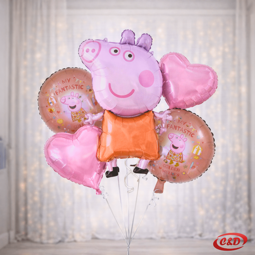 Folijski balon set Peppa Pig u roza boji s 5 balona različitih oblika