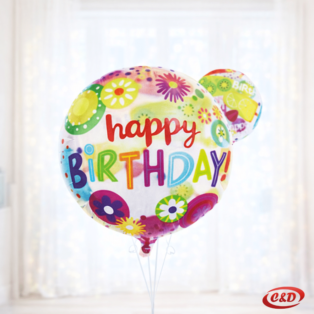 Folija balon Happy Birthday s oslikanim voćnim motivima, dimenzija 45 × 45 cm