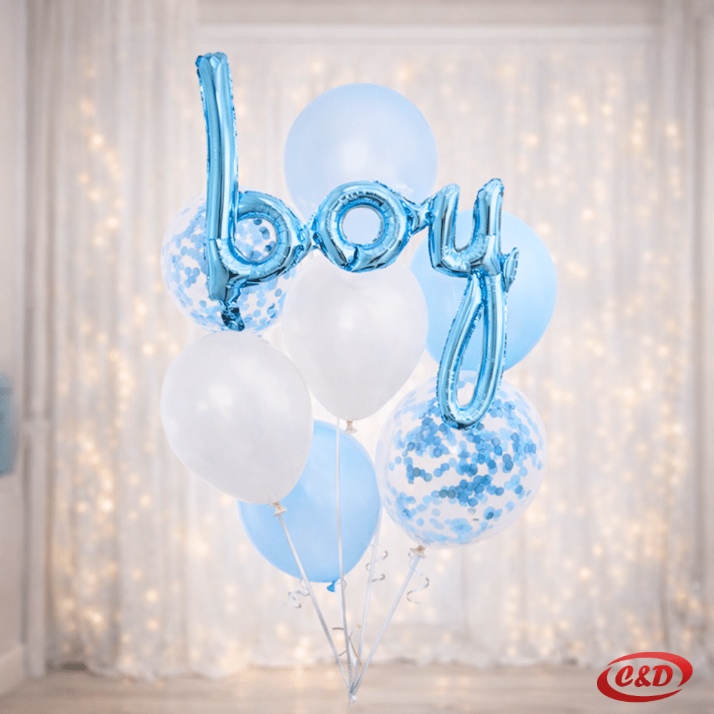 Balon set Boy u plavoj boji s folija natpisom i latex balonima za baby shower