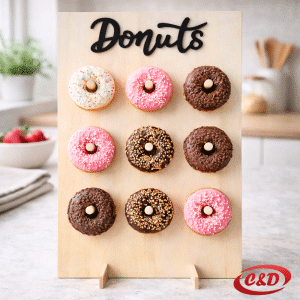 Bež stalak za donuts 40x30 cm sa 9 držača i crnim natpisom