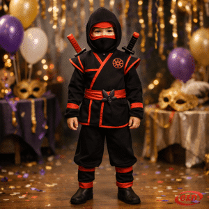 Ninja odijelo za djecu crno crveno s maskom