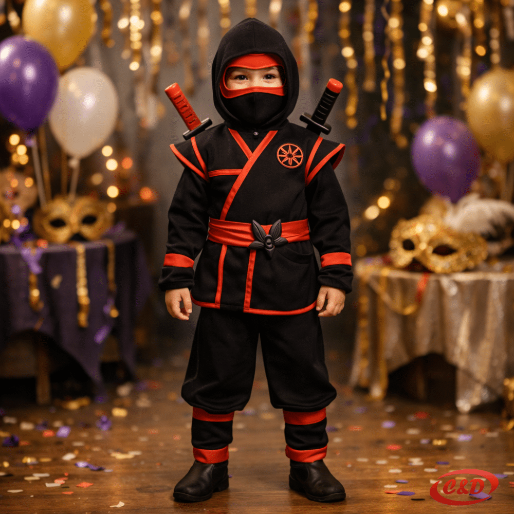 Ninja odijelo za djecu crno crveno s maskom