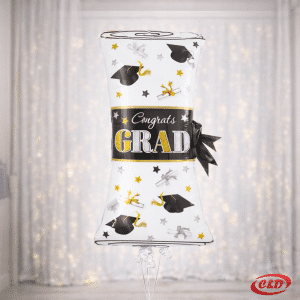 Folija balon lik diplome bijele boje s zlatnim i crnim detaljima, kapom i natpisom Congrats Grad, 40 cm