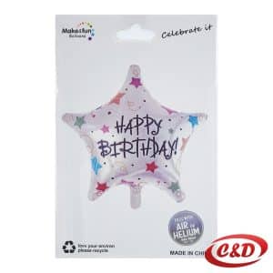 Folija balon zvijezda srebrne boje s natpisom Happy Birthday i šarenim zvjezdicama, dimenzija 40 cm