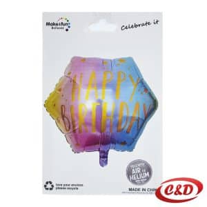 Balon Happy Birthday ljubičasto-plavi sa zlatnim natpisom veličine 40 cm