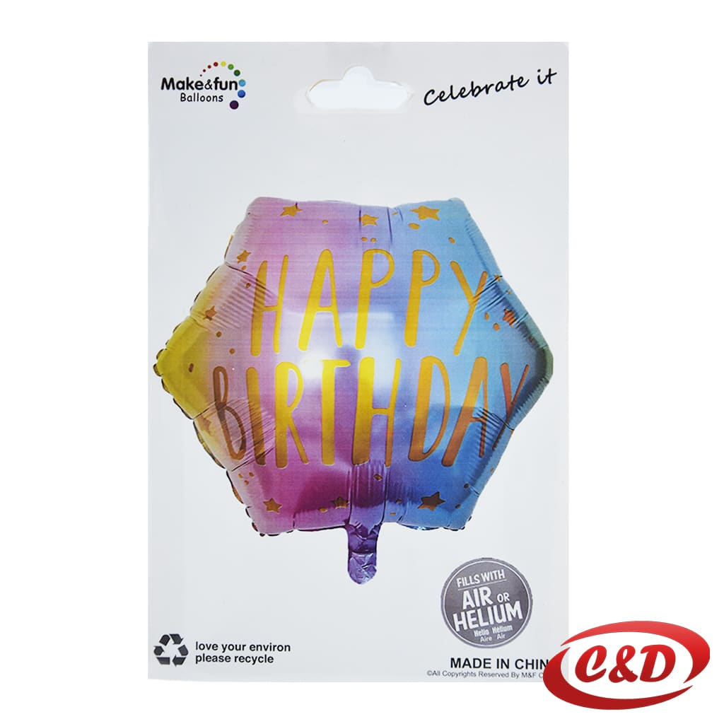 Balon Happy Birthday ljubičasto-plavi sa zlatnim natpisom veličine 40 cm