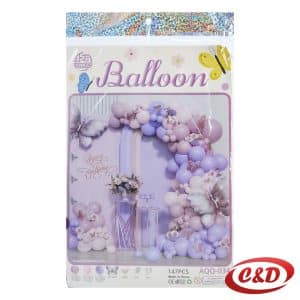 Balon luk Leptir u ljubičastoj i roza boji, s folija balonima i 3D leptirima u roza boji, set od 147 komada
