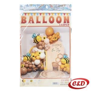 Balon luk Pčelica u smeđoj, žutoj i bijeloj boji, kombinacija latex balona i folije u obliku Pčelice