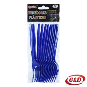 Tamno plave plastične viljuške za jelo 16 cm, pakovanje 12 komada