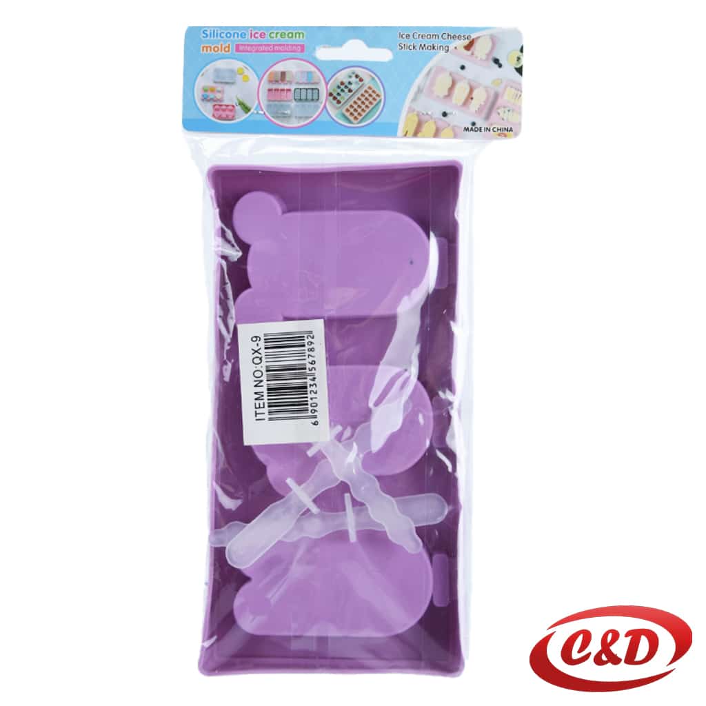 Ljubičasti silikonski kalup za sladoled s tri oblika dimenzija 18x9x2 cm