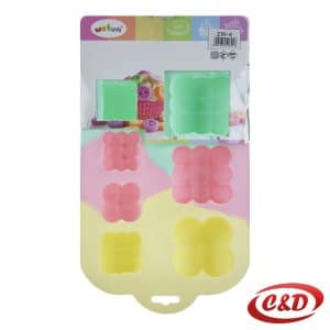 Silikonski kalup žuta, roza i svijetlo zelena boja s oblicima 6 × 6 × 3 cm