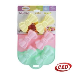 Silikonski kalup u obliku mašne u žutoj, roze i zelenoj boji dimenzija 9 × 5 × 3 cm