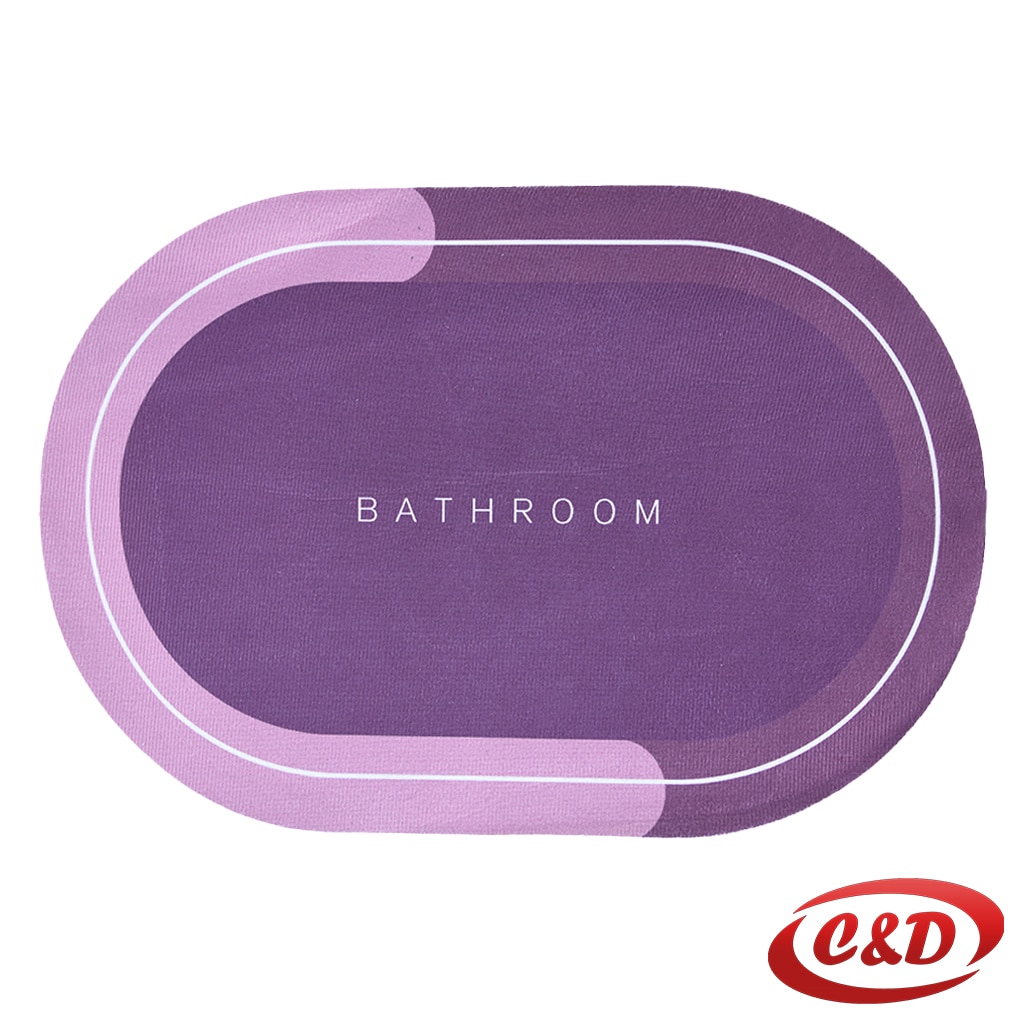 Ljubičasta prostirka za kupatilo 60x40 cm sa natpisom Bathroom