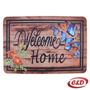 Otirač 40x60 crna smeđa sa leptirima i natpisom Welcome Home