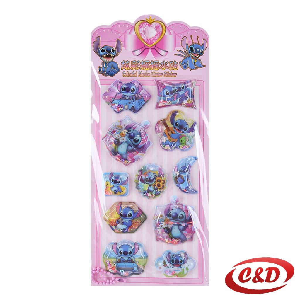 Roze 3D Stitch stikeri punjeni vodom sa srcima i zvjezdicama
