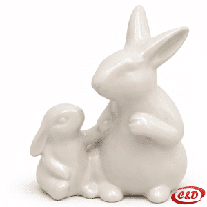 keramički uskrsni zečevi dekoracija bež figura dva zeca 13,8 cm