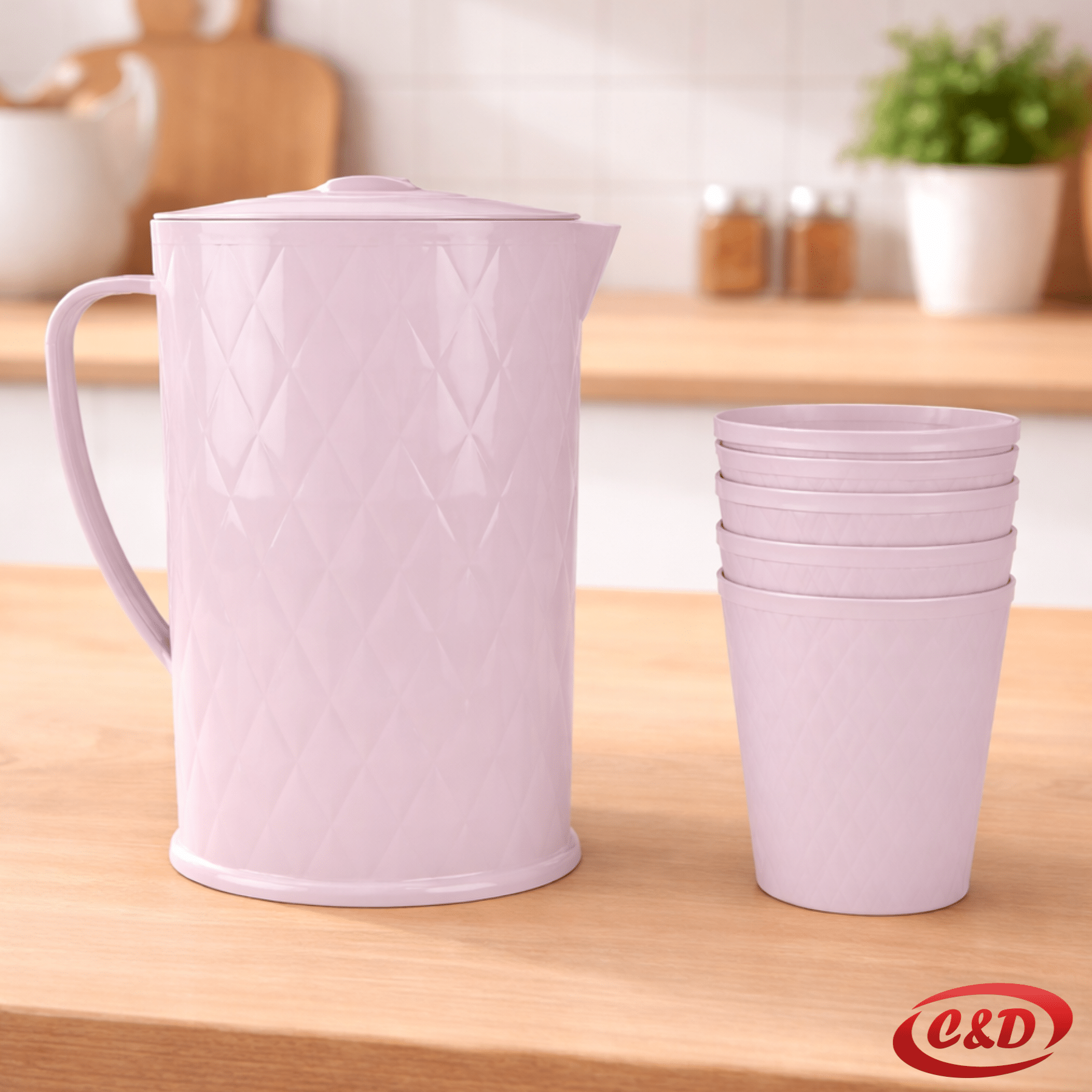Set bokal i čaše VC-10 rozi bokal 2,2 l i čaše 330 ml