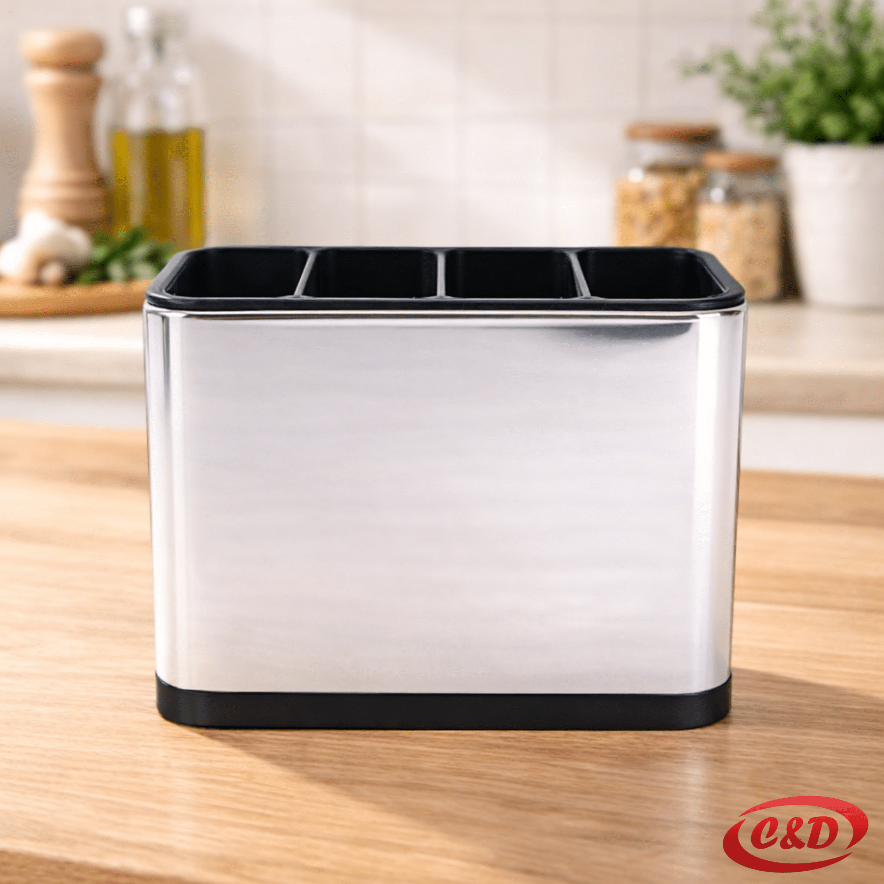 Ocjeđivač escajga metalni i plastični 4 pregrade srebrni crni 18 x 8,6 x 13 cm