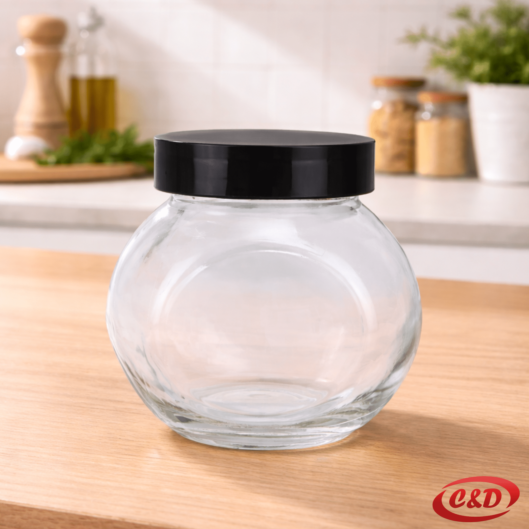 Stakleni dozator 500 ml providni sa crnim čepom visina 10 cm