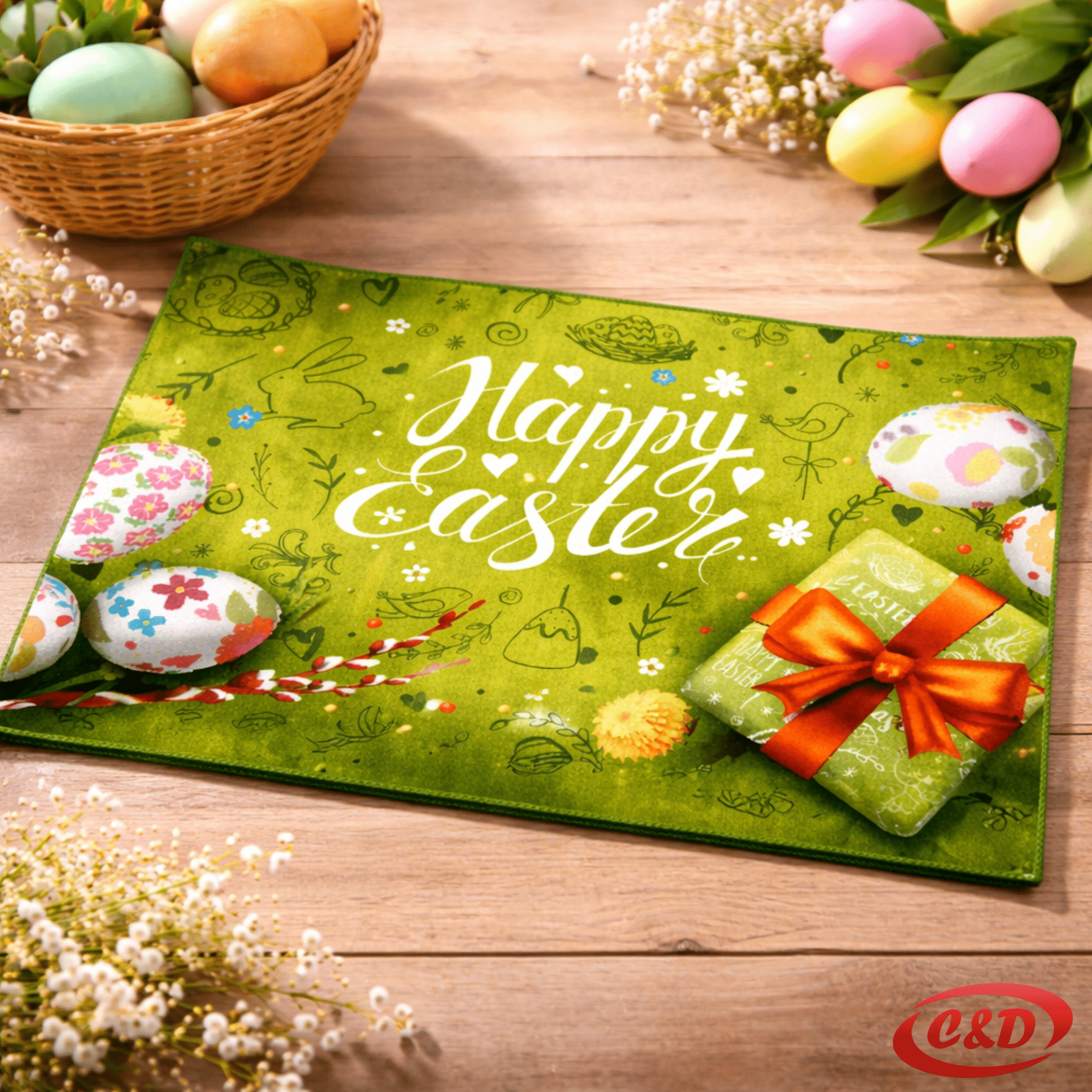 Uskrsna kuhinjska krpa 60x40 zelena Happy Easter jaja poliester BiH