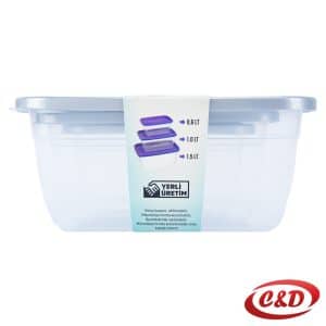 set posuda za hranu 3u1 plastične posude sa sivim poklopcem 0,6l 1l 1,5l