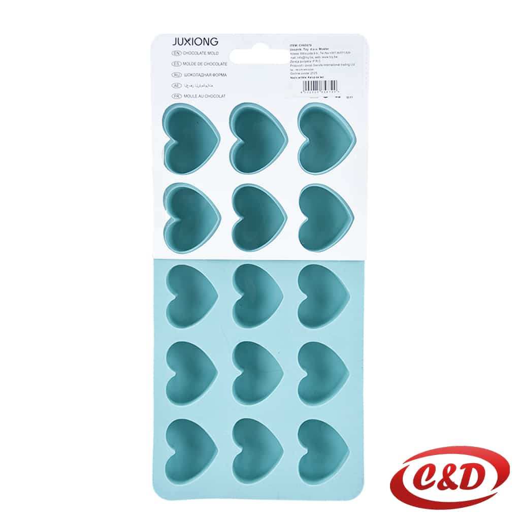 Plavi silikonski kalup u obliku srca 15 udubljenja 24x11 cm za pečenje